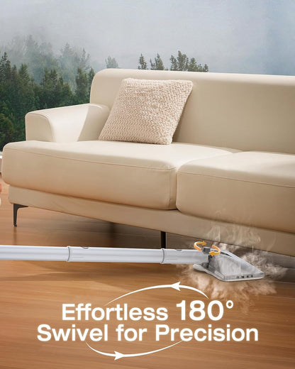 10-In-1 Steam Mop with Detachable Handheld Steamer,350Ml Tank, 10S Heat-Up, 248°F Steam Cleaner, 2-Level Control and Swivel Head for Floor,Carpet,Tiles, BBQ Grill,Car Accessories Clean White