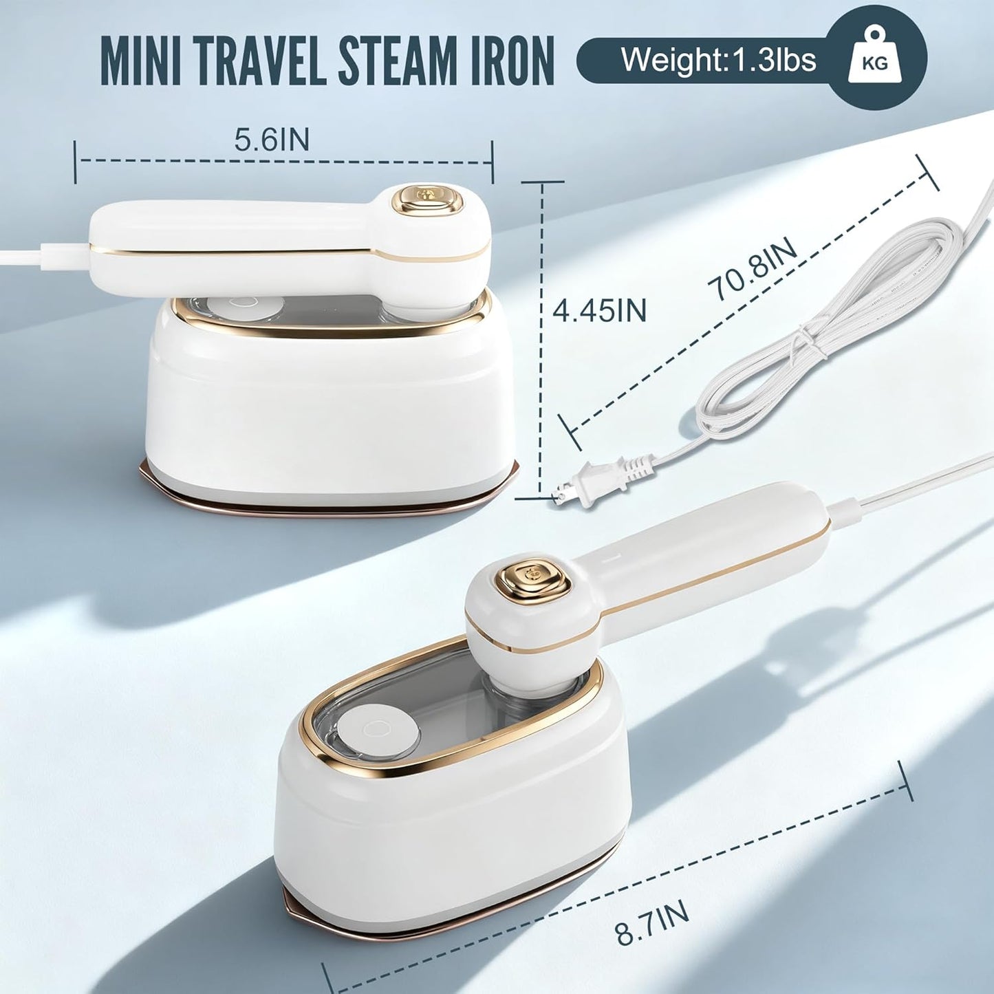 Travel Steamer for Clothes, 1200W Mini Travel Iron with Steam, Handheld Rotary Garment Iron, Wrinkle Remover, 10S Fast Heating, White, 1 Piece