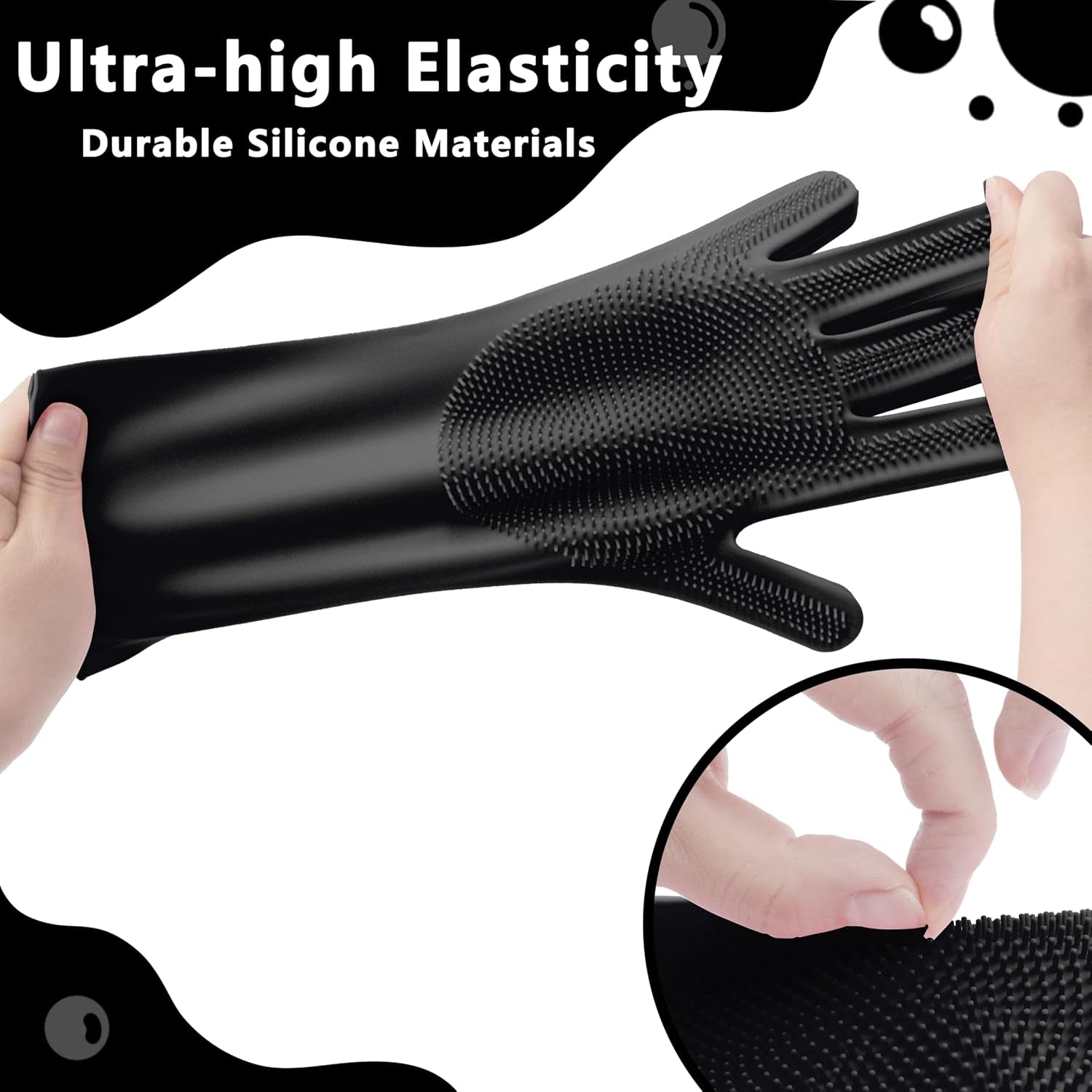 Pet Grooming Gloves—Dog Washing Gloves with High-Density Teeth | Dog Bath Scrubber with Enhanced Five Finger Design, Silicone Gloves for Dogs and Cats Bathing, Massage (Dark)