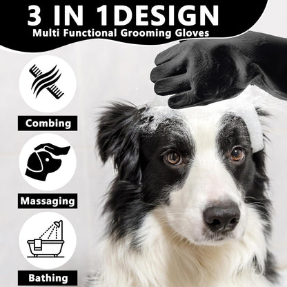 Pet Grooming Gloves—Dog Washing Gloves with High-Density Teeth | Dog Bath Scrubber with Enhanced Five Finger Design, Silicone Gloves for Dogs and Cats Bathing, Massage (Dark)